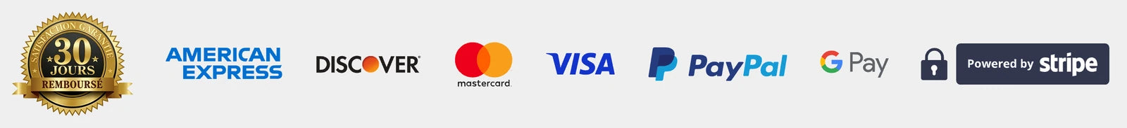 Paiement sécurisé : Visa, Mastercard, American Express, PayPal, Google Pay