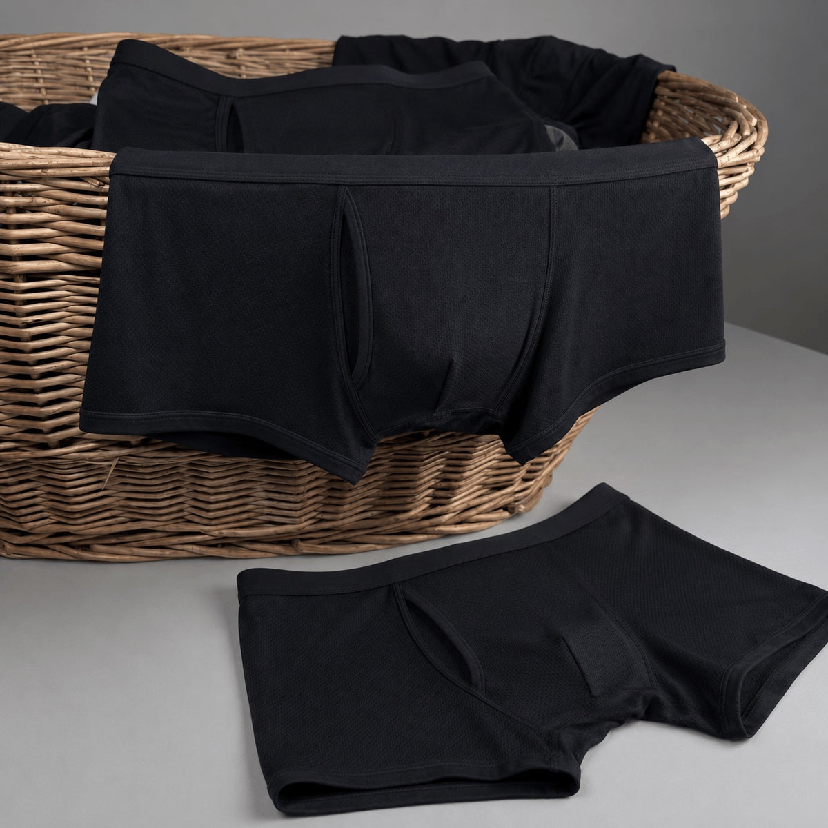 Boxers Sécurys dans un panier à linge