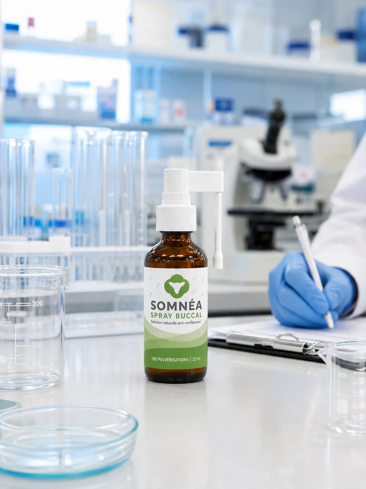 Le spray SOMNÉA dans un laboratoire d'analyse